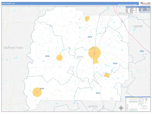 Pike County, GA ZIP Code Wall Map, Business Reference style
