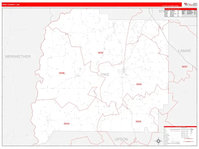 Pike County, GA ZIP Code Wall Map, RedLine style