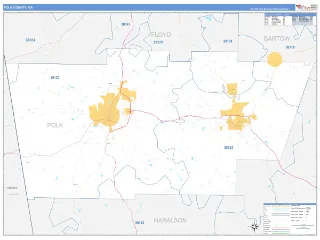 Polk County, GA Business Reference style ZIP Code wall map