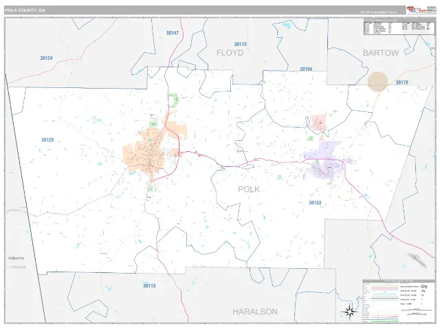 Polk County, GA ZIP Code Wall Map, Classic style