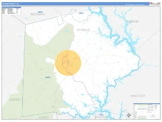 Putnam County, GA Business Reference style ZIP Code wall map