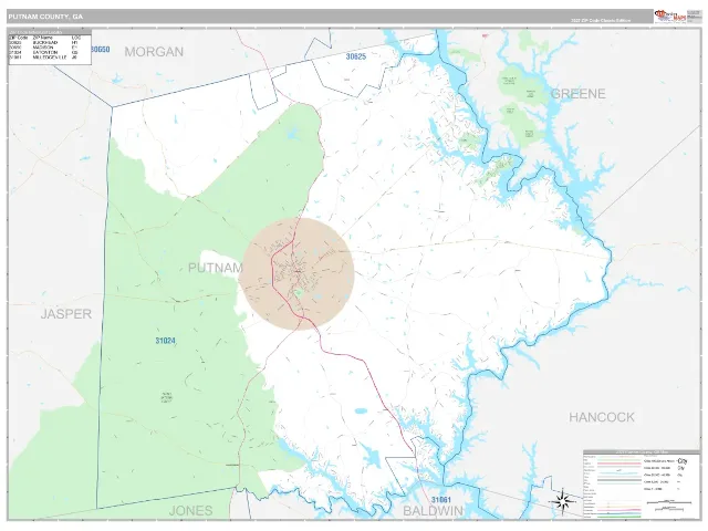 Putnam County, GA ZIP Code Wall Map, Classic style