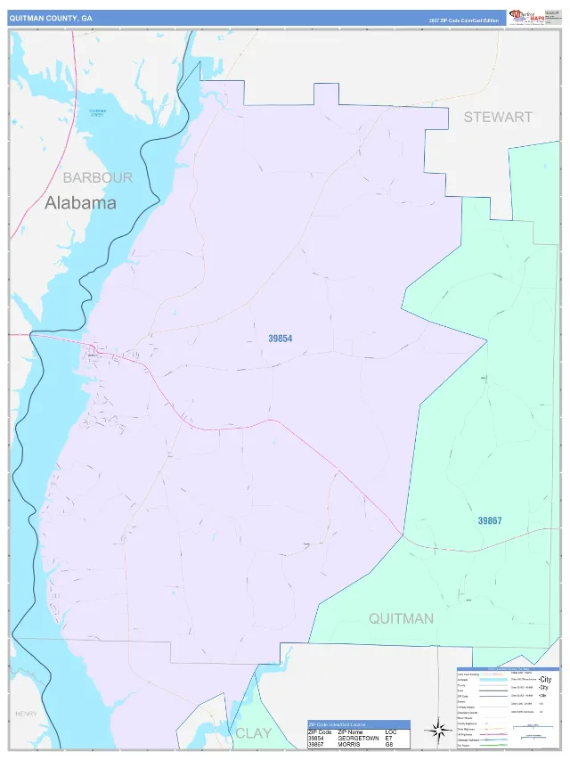 Quitman County, GA ZIP Code Wall Map, ColorCast style