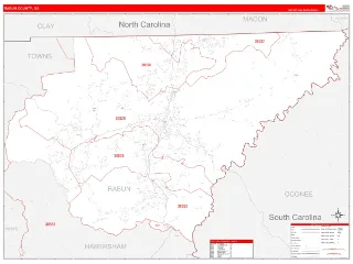 Rabun County, GA RedLine style ZIP Code wall map