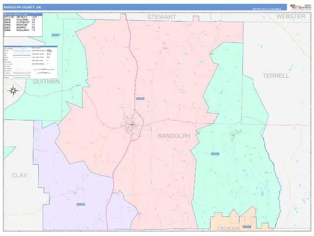 Randolph County, GA ZIP Code Wall Map, ColorCast style