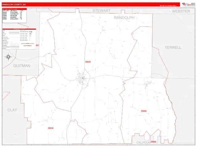 Randolph County, GA ZIP Code Wall Map, RedLine style