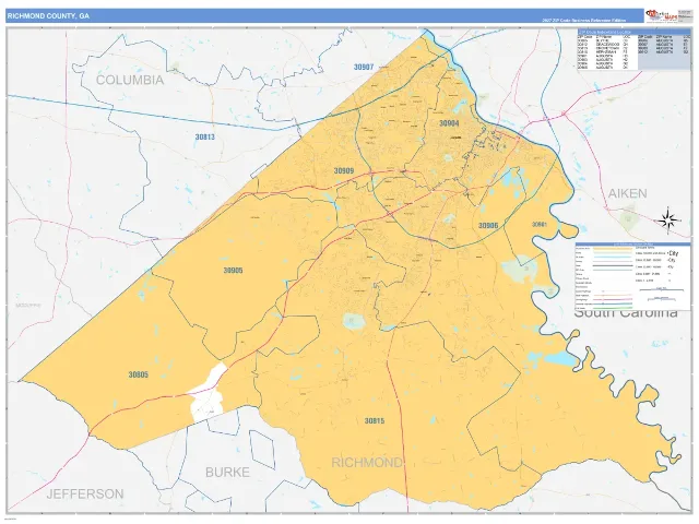 Richmond County, GA ZIP Code Wall Map, Business Reference style