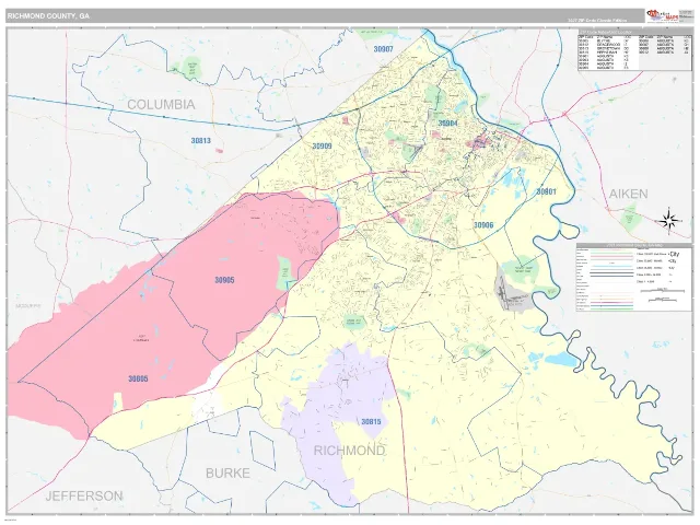 Richmond County, GA ZIP Code Wall Map, Classic style
