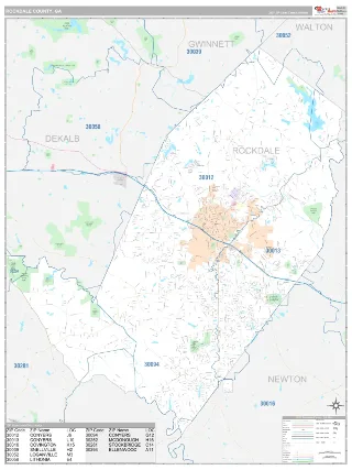 Rockdale County, GA Classic style ZIP Code wall map