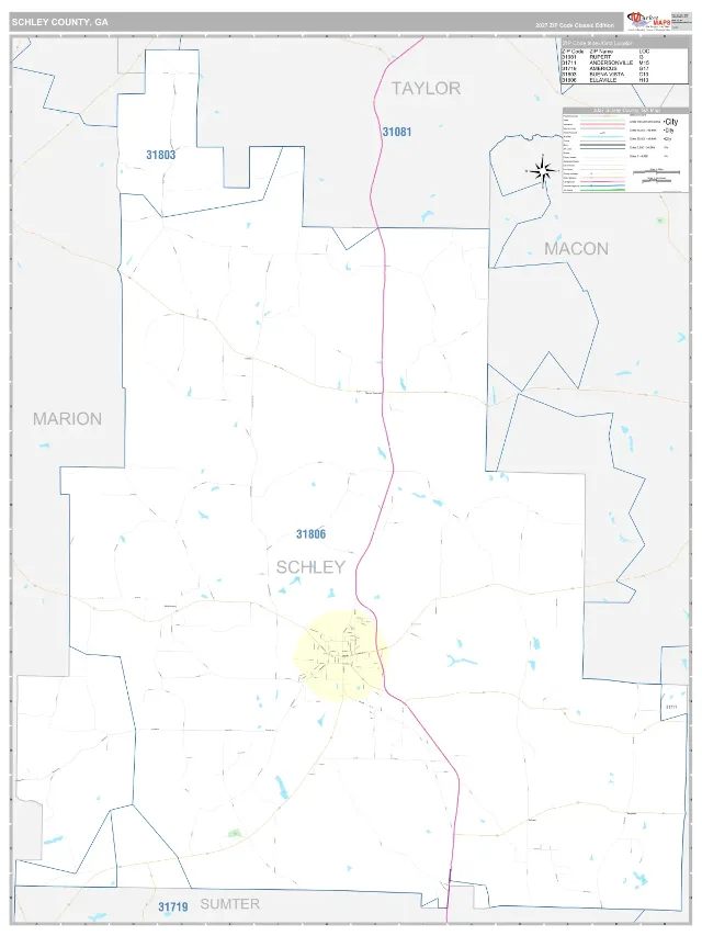 Schley County, GA ZIP Code Wall Map, Classic style