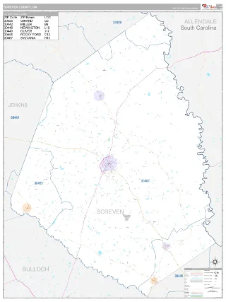Screven County, GA Classic style ZIP Code wall map