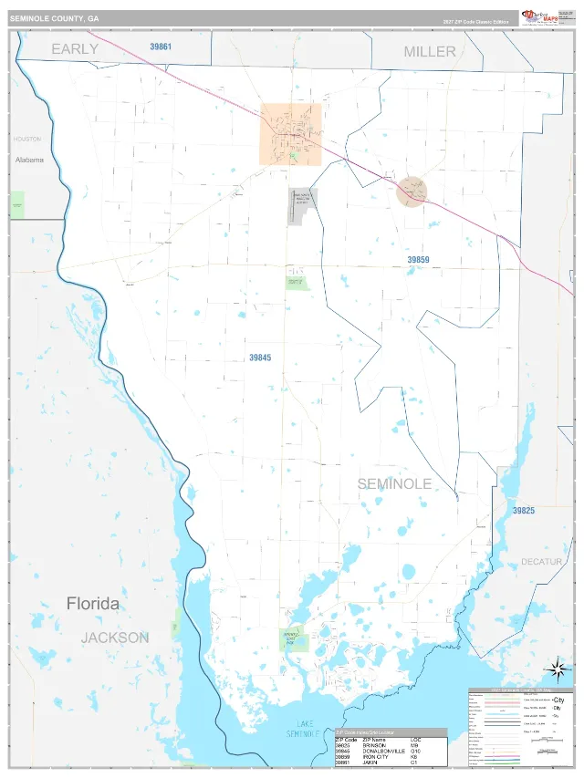 Seminole County, GA ZIP Code Wall Map, Classic style