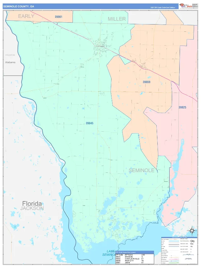 Seminole County, GA ZIP Code Wall Map, ColorCast style