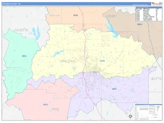 Spalding County, GA ColorCast style ZIP Code wall map