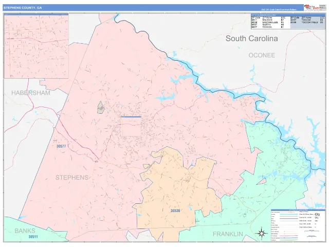 Stephens County, GA ZIP Code Wall Map, ColorCast style