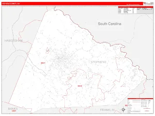 Stephens County, GA RedLine style ZIP Code wall map