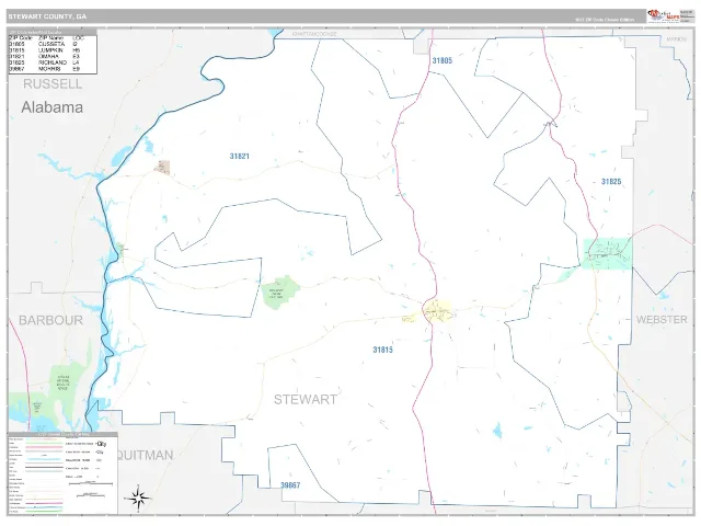 Stewart County, GA ZIP Code Wall Map, Classic style