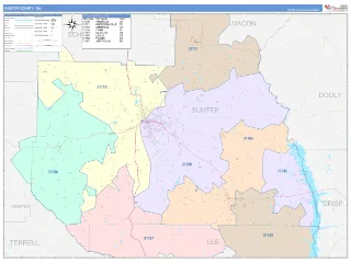Sumter County, GA ColorCast style ZIP Code wall map
