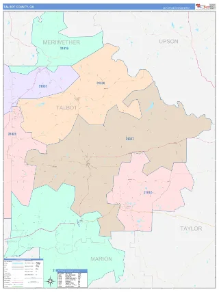 Talbot County, GA ColorCast style ZIP Code wall map
