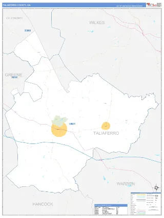 Taliaferro County, GA Business Reference style ZIP Code wall map