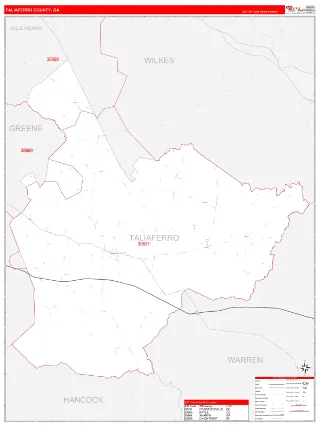 Taliaferro County, GA RedLine style ZIP Code wall map