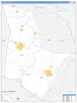 Tattnall County, GA Business Reference style ZIP Code wall map