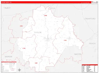 Taylor County, GA RedLine style ZIP Code wall map