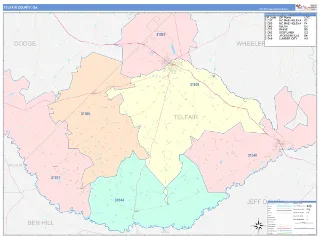 Telfair County, GA ColorCast style ZIP Code wall map
