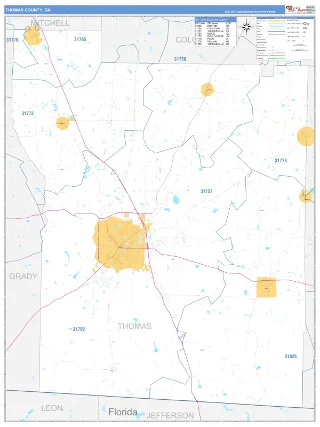 Thomas County, GA Business Reference style ZIP Code wall map