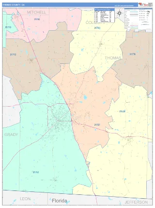 Thomas County, GA ColorCast style ZIP Code wall map