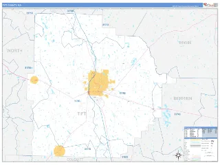 Tift County, GA Business Reference style ZIP Code wall map