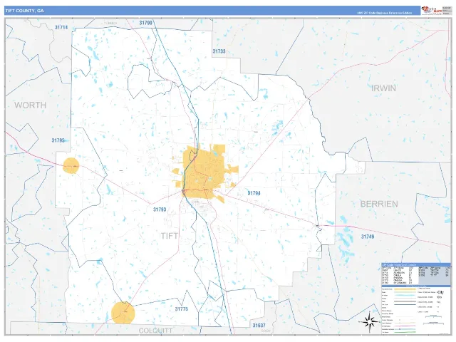 Tift County, GA ZIP Code Wall Map, Business Reference style