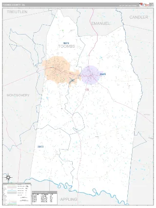 Toombs County, GA Classic style ZIP Code wall map