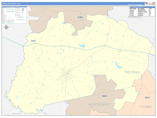Treutlen County, GA ZIP Code Wall Map, ColorCast style