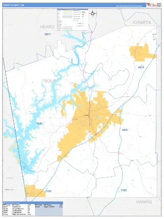 Troup County, GA Business Reference style ZIP Code wall map