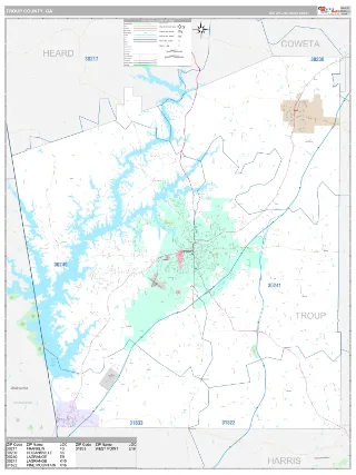 Troup County, GA Classic style ZIP Code wall map