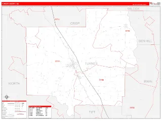Turner County, GA RedLine style ZIP Code wall map