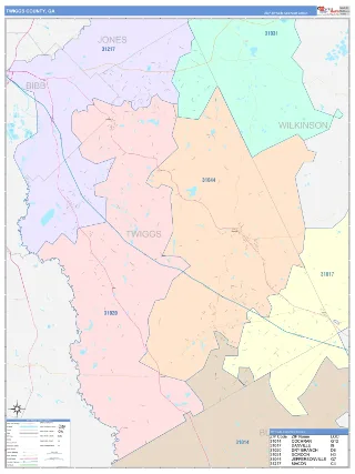 Twiggs County, GA ColorCast style ZIP Code wall map