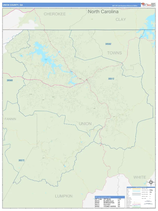 Union County, GA ZIP Code Wall Map, Business Reference style