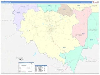 Upson County, GA ColorCast style ZIP Code wall map