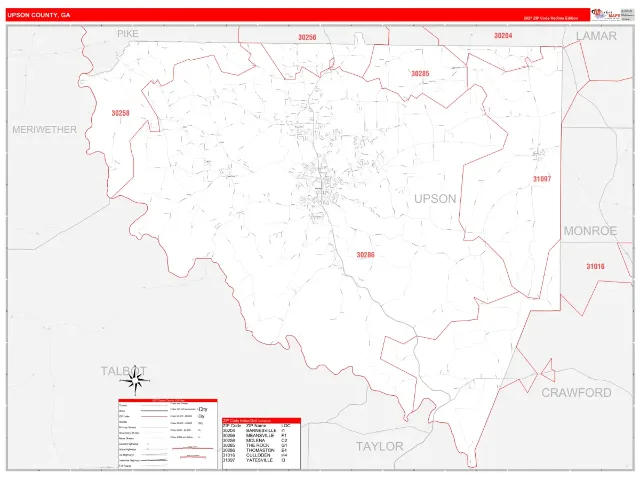 Upson County, GA ZIP Code Wall Map, RedLine style
