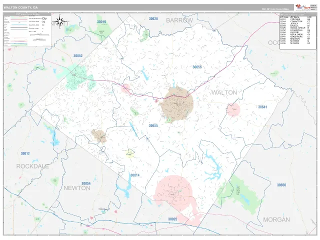 Walton County, GA ZIP Code Wall Map, Classic style