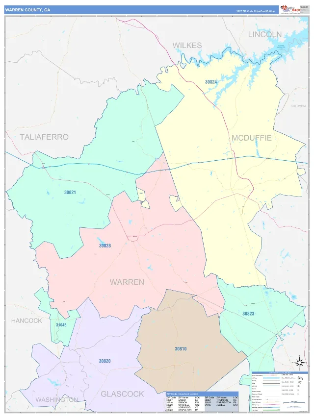 Warren County, GA ZIP Code Wall Map, ColorCast style