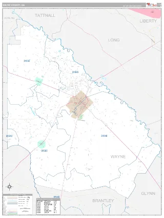Wayne County, GA Classic style ZIP Code wall map