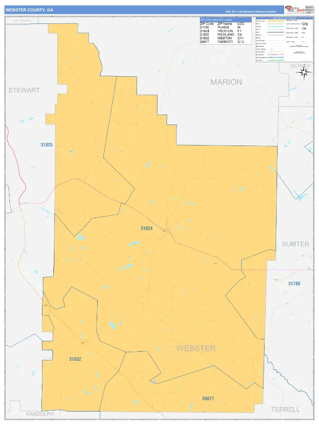 Webster County, GA ZIP Code Wall Map, Business Reference style