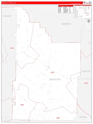 Webster County, GA RedLine style ZIP Code wall map