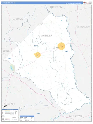 Wheeler County, GA Business Reference style ZIP Code wall map