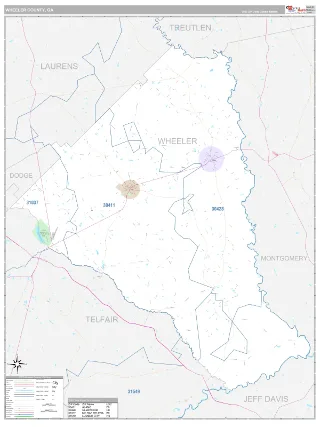 Wheeler County, GA Classic style ZIP Code wall map