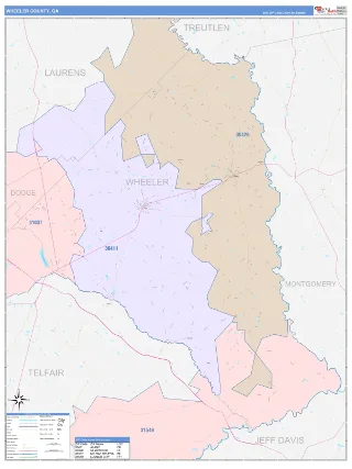 Wheeler County, GA ColorCast style ZIP Code wall map