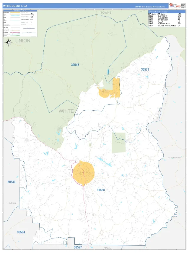 White County, GA ZIP Code Wall Map, Business Reference style